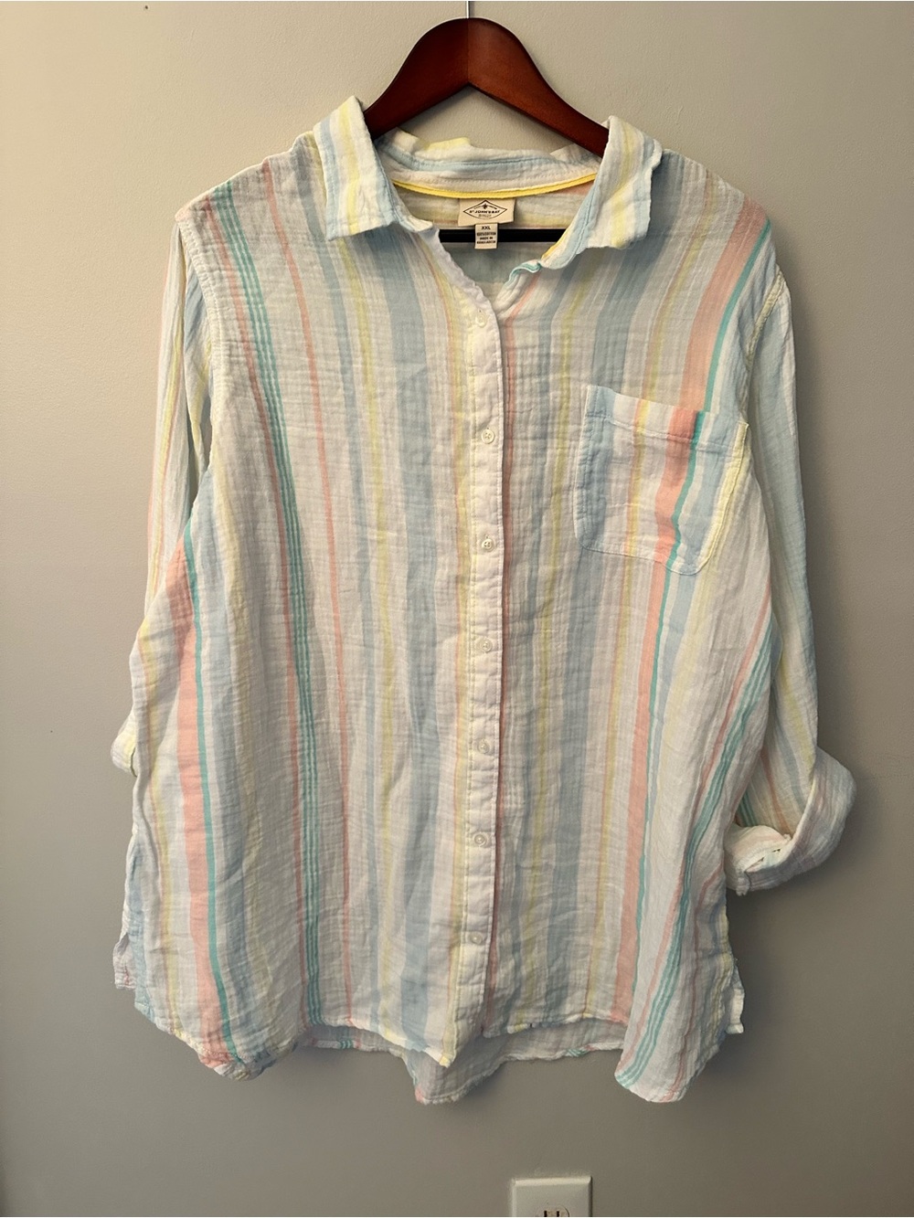 St. John's Bay Lightweight Pastel Multi-Stripe 100% Cotton Gauze Shirt Sz XXL